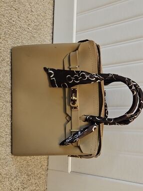 Structured Taupe Top-Handle Birkin Like Bag. Come With A Cross Body Strap.